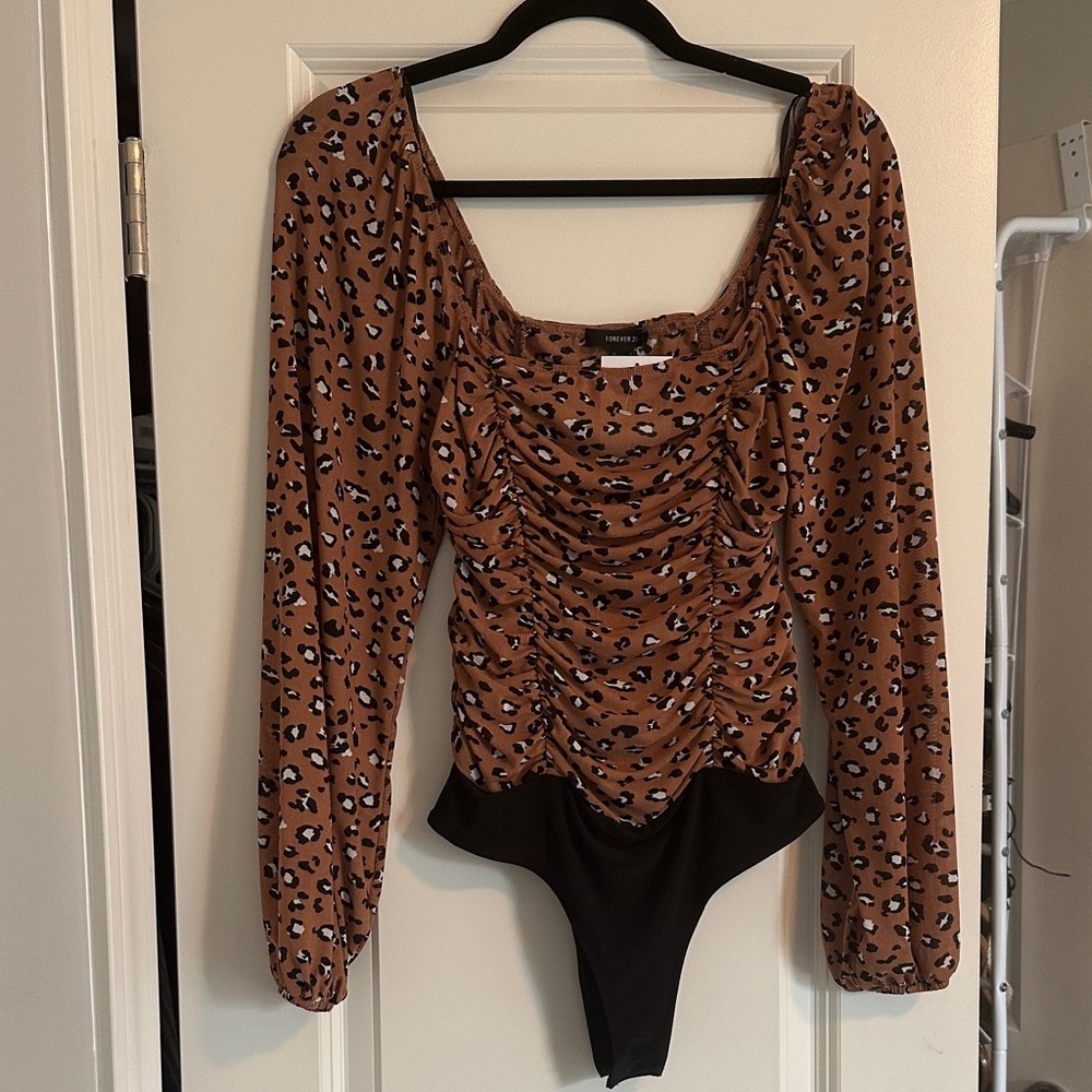 Forever 21 Leopard Print Long Sleeve Bodysuit